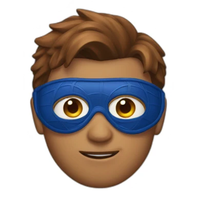 Moon emoji with brown hair wearing a spider-man mask sticker