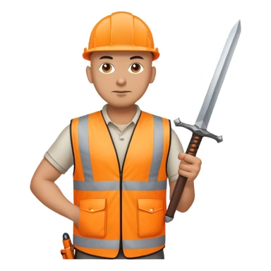 Bald Telecoms engineer in orange hi vis with sword sticker