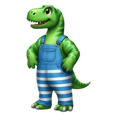 Green Dinosaur in a blue and white striped overalls sticker