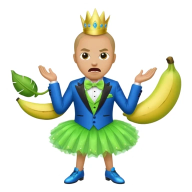 Angry blue banana wearing a sparkly lime green tuxedo and tutu sticker