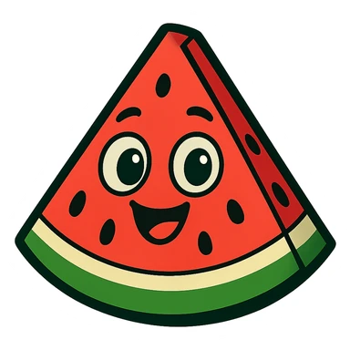 a smiling slice of watermelon with big eyes, vibrant toon style sticker