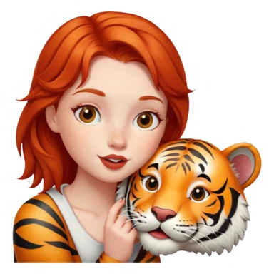 redhead girl kissing happy tiger sticker