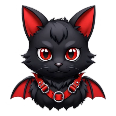 black edgy emo furry bat-cat-fursona-Fakémon with a red chest harness  sticker