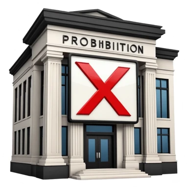 bank building with a large red X over it, prohibition sign sticker
