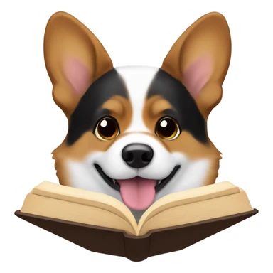 Black and brown corgi reading a book sticker