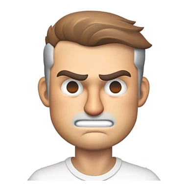 Angry CFO - light brown hair, light grey eyes, wearing white t-shirt, no facial hair sticker