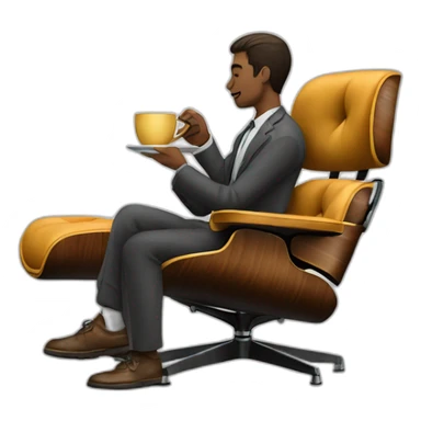 A person drinking coffee while sitting on an eames lounge chair  sticker