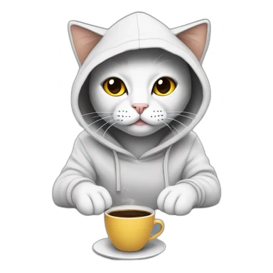 cat with hoodie coffee and laptop sticker