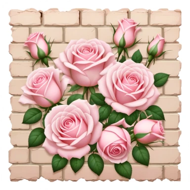 Light pink roses surrounding a beige brick wall sticker