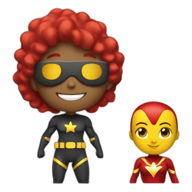 Guy and girl super hero with #004c92 color ans red ans yellow sticker