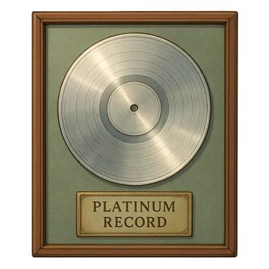 detailed ghibli style illustration of a platinum record award in a frame, soft lighting, elegant sticker