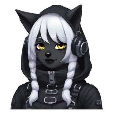 Gorgeous furry gothic dark techwear anime style anthro black cat fursona with blushing face aesthetic and pretty edgy black with collar and harness trending style sticker