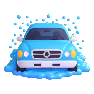 car wash emoji, bubbly water, blue and white, cheerful sticker