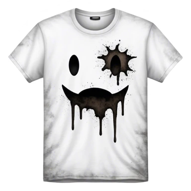 A white T-shirt heavily stained with black dirt and grime. The fabric is covered in dark smudges, making it look extremely dirty and worn out sticker