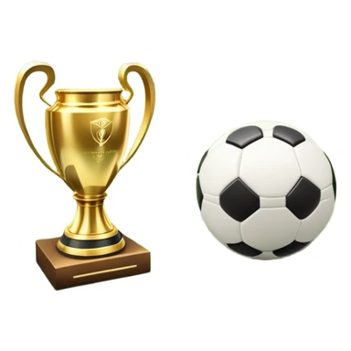 A football resting on the green grass of a soccer field, with goalposts and field markings in the background. In the foreground, the UEFA World Cup trophy gleams, symbolizing the pinnacle of football achievement, adding an element of prestige and competition to the scene. sticker