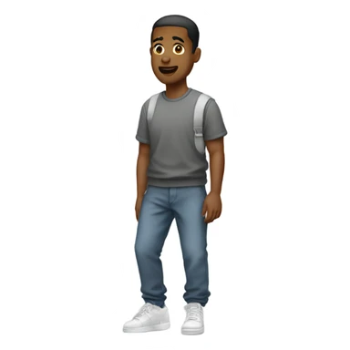 Guy wearing crew neck with baggy pants and sneakers sticker