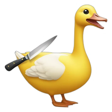 A big yellow goose with a knife sticker