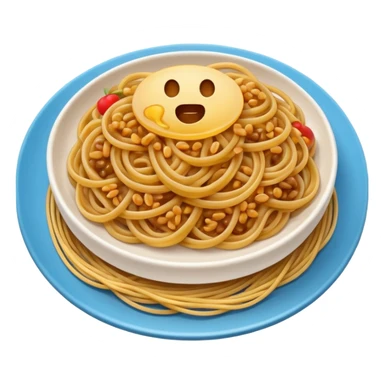 Emoji of a plate with grains and spaghetti, simple bright Apple-style sticker