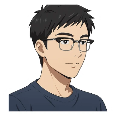 anime style Asian man, 25 years old, with Ray-Ban half frame glasses sticker