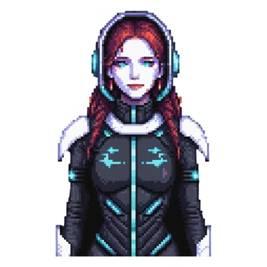 Cyberpunk female character with digital screen face, futuristic outfit sticker
