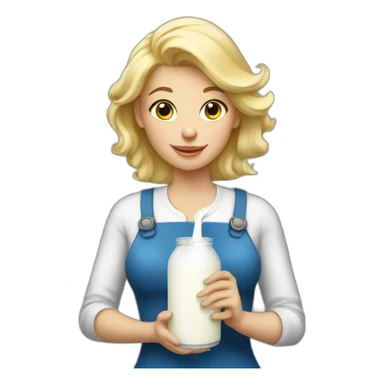 blonde woman holding milk sticker
