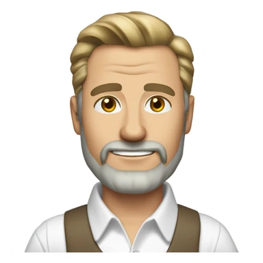 middle aged english man, short slicked back hair dark blonde, dark blonde medium length size full beard, wearing only a plain white smart shirt unbuttoned. sticker