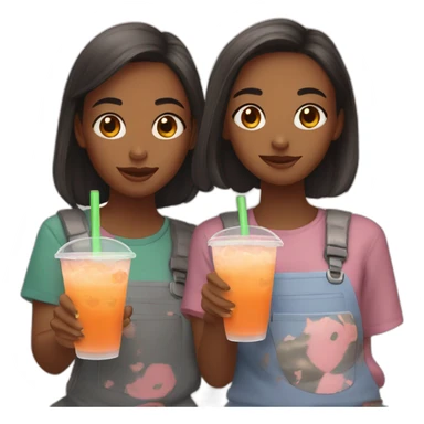 Two girls having boba tea sticker