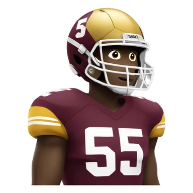 football player with face, wearing maroon and gold jersey, number 5 sticker