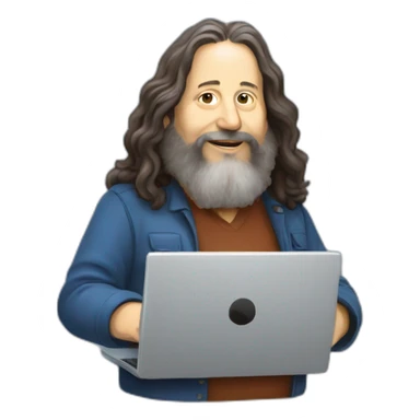 richard stallman with a laptop sticker
