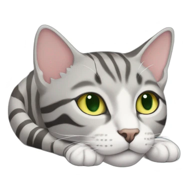 light gray tabby cat with white stripes domestic short hair with yellow green blue eyes and black pupil sleeping sticker
