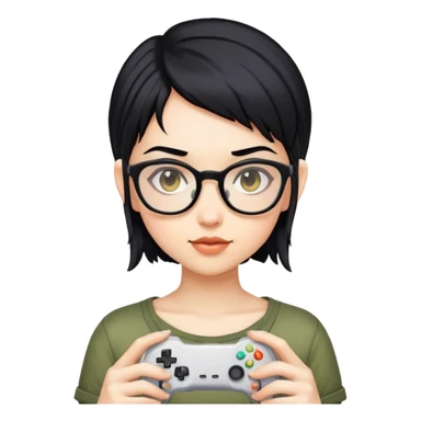 gamer, pixie black hair girl with glasses sticker