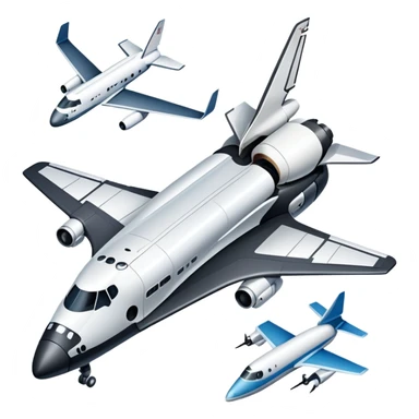 An icon featuring a collage of a space shuttle, a drone, and an airplane, symbolizing aerospace technology. The design includes rocket engines, wings, and flight paths, representing advancements in aviation and space exploration. Transparent background highlights cutting-edge aerospace engineering. sticker