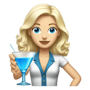 Blonde girl with blue eyes making a martini sticker