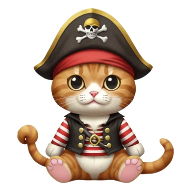 cat full body sitting dressed as a pirate with one eye patch sticker