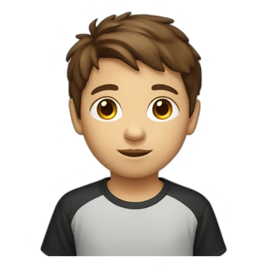 10 year old brown haired boy with linux tshirt sticker