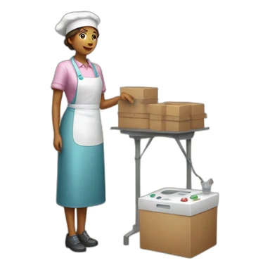 woman confectioner in full length with a mixer and boxes on the ground sticker