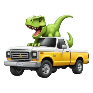 F250 with a dinosaur driving  sticker