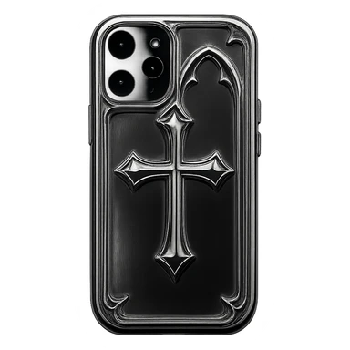 pink and black gothic phone case, metallic shine, reflective, futuristic gothic details, matches gothic purse sticker