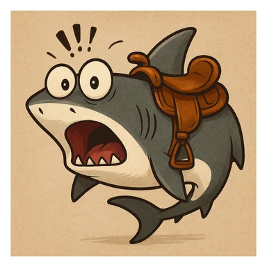 Удивленная акула, на которой седло удивленно смотрит на зрителя sticker