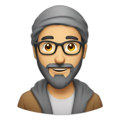 bearded arab man with grey glasses and winking sticker