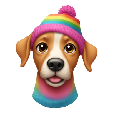 Pink dog wearing a rainbow beanie sticker