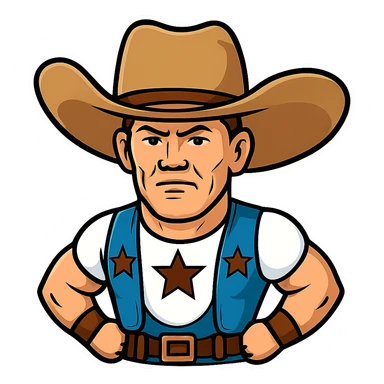 Make the cowboy hat even bigger on John Cena in the style of cartoonish stickers, keep the sticker style look. sticker