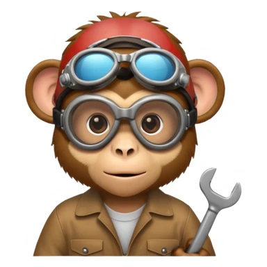 Curious monkey with goggles, holding a wrench or small gadget. sticker