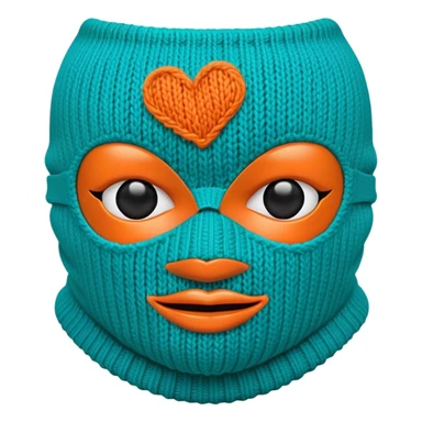 teal and orange ski mask with heart eyes sticker