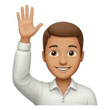 man with hand raised to volunteer sticker