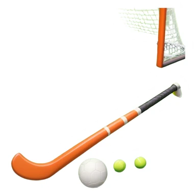 A field hockey stick and ball on a vibrant green grass field, with goalposts and clear field markings in the background. The scene emphasizes the bright, lush grass, highlighting the fast-paced and strategic nature of hockey on a well-maintained pitch. sticker