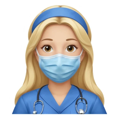 enfermera rubia con pelo largo, con mascarilla y guantes azules sticker