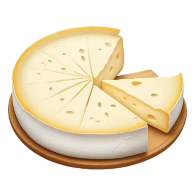 cinematic-realistic-brie-cheese-emoji,-featuring-soft-ripened-cheese-with-a-delicate white rind-rendered-with-lifelike-detail-and-inviting,-natural-lighting sticker