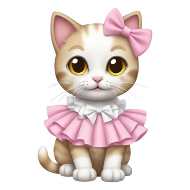 Kitten dressed in cute frilly pink and was white clothes with a bow sticker