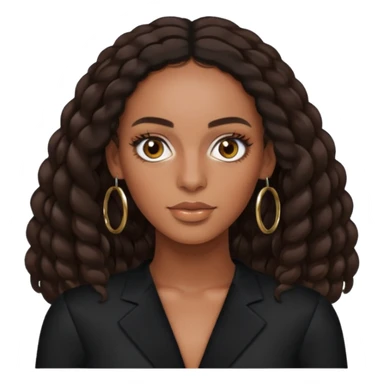 Solange brown eyes, long dark brown hair, black outfit with earrings sticker